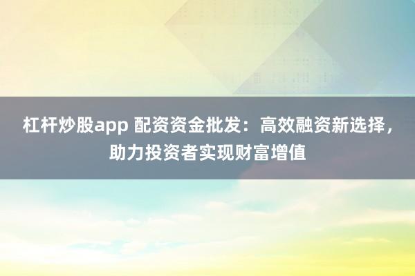杠杆炒股app 配资资金批发：高效融资新选择，助力投资者实现财富增值