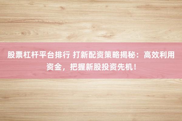股票杠杆平台排行 打新配资策略揭秘：高效利用资金，把握新股投资先机！
