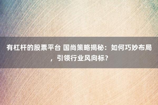 有杠杆的股票平台 国尚策略揭秘：如何巧妙布局，引领行业风向标？