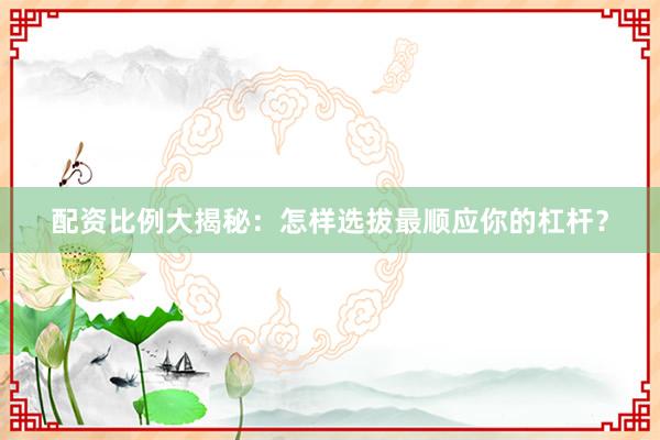 配资比例大揭秘：怎样选拔最顺应你的杠杆？