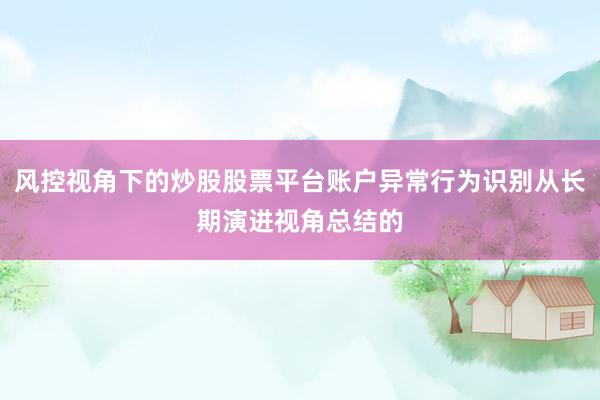 风控视角下的炒股股票平台账户异常行为识别从长期演进视角总结的